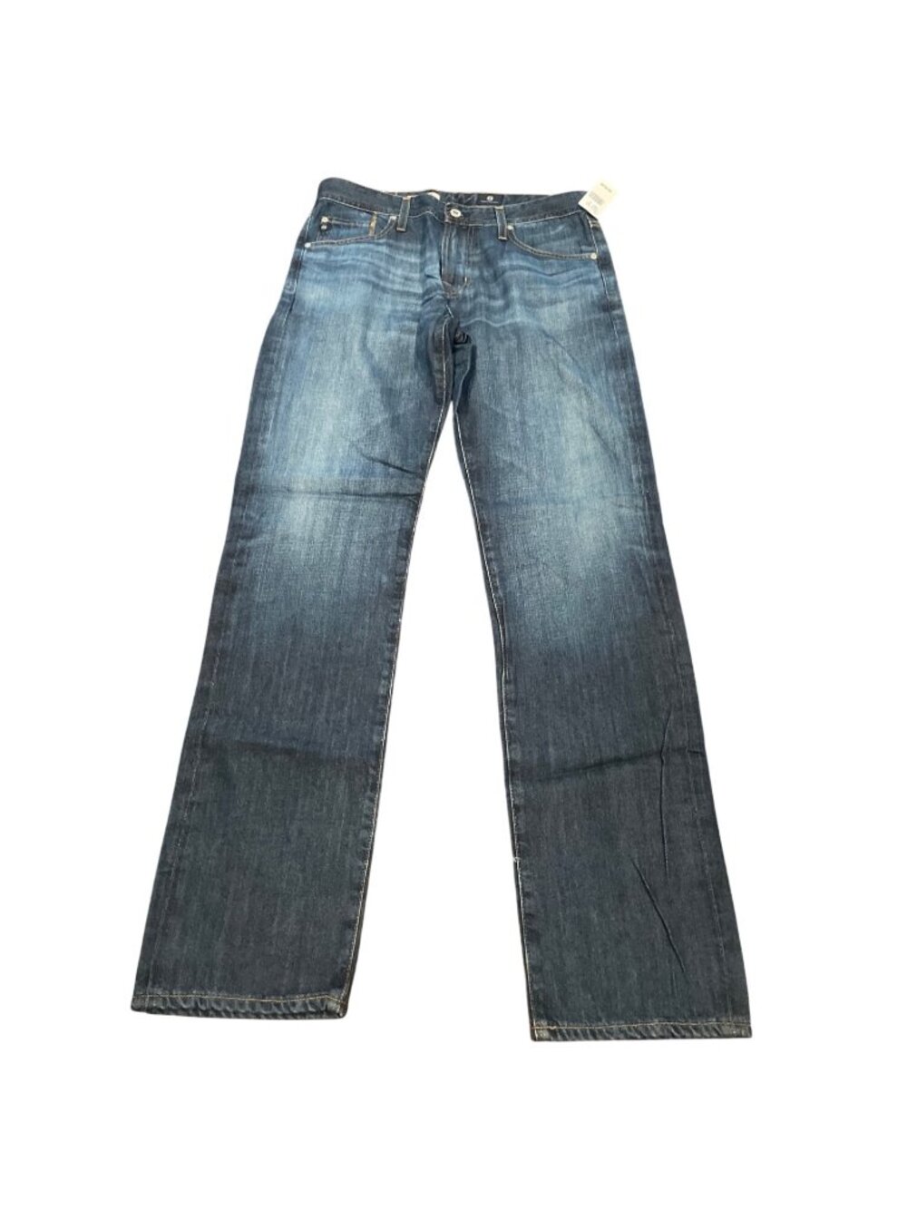 AG Matchbox Slim Straight Jean 32x34 Medium Dark Wash Sample Line Distressed